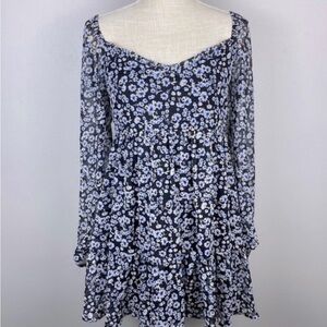 miami Navy Floral Mini Babydoll Dress
